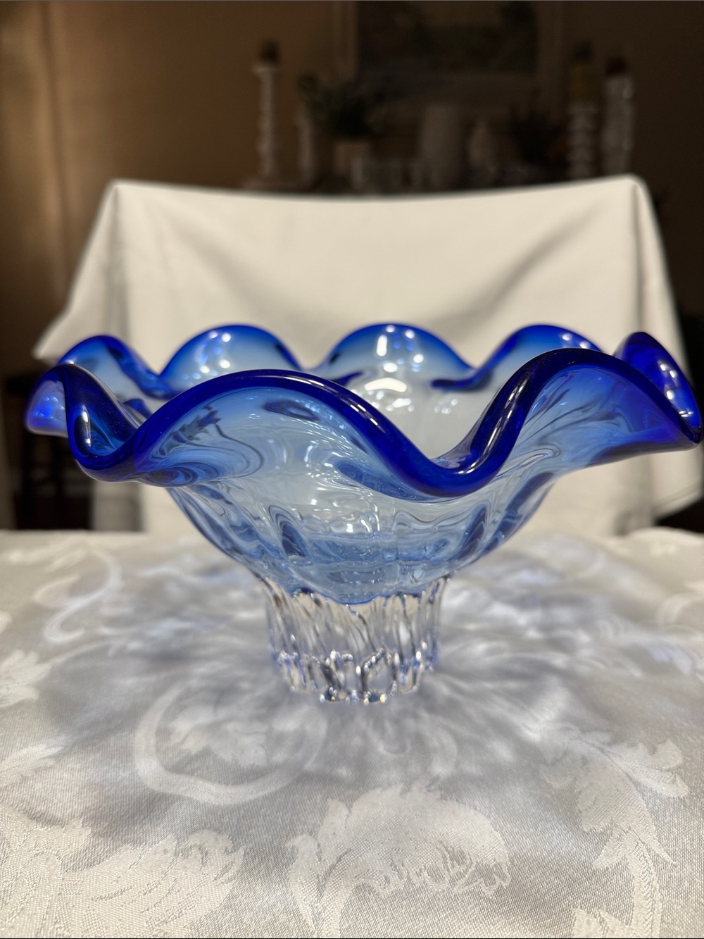 Vtg. Shannon Crystal designs of Ireland hand blown pedestal centerpiece bowl.